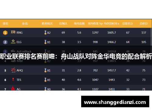 职业联赛排名赛前瞻：舟山战队对阵金华电竞的配合解析